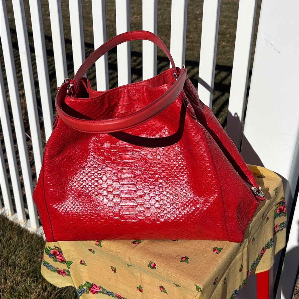 Coach Edie Python Handbag EUC, Color Watermelon - image 4